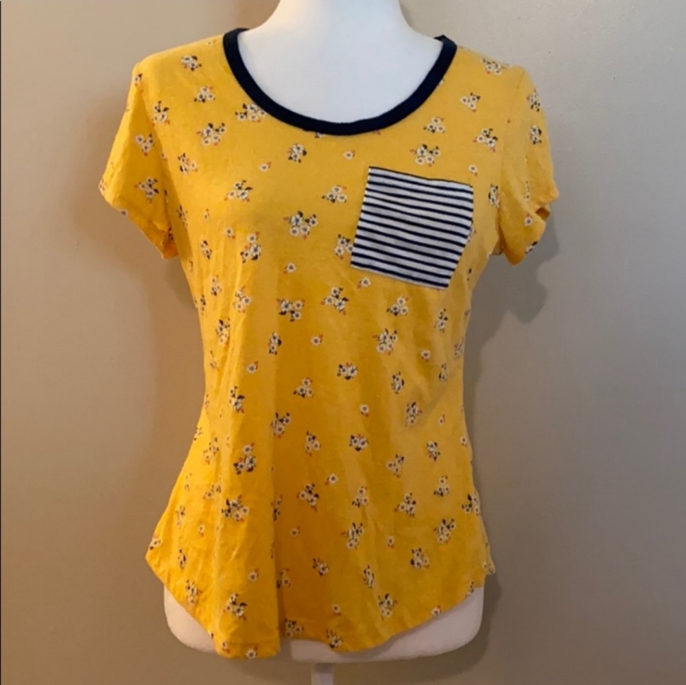 No boundaries Yellow Floral with Striped Pocket T-shirt